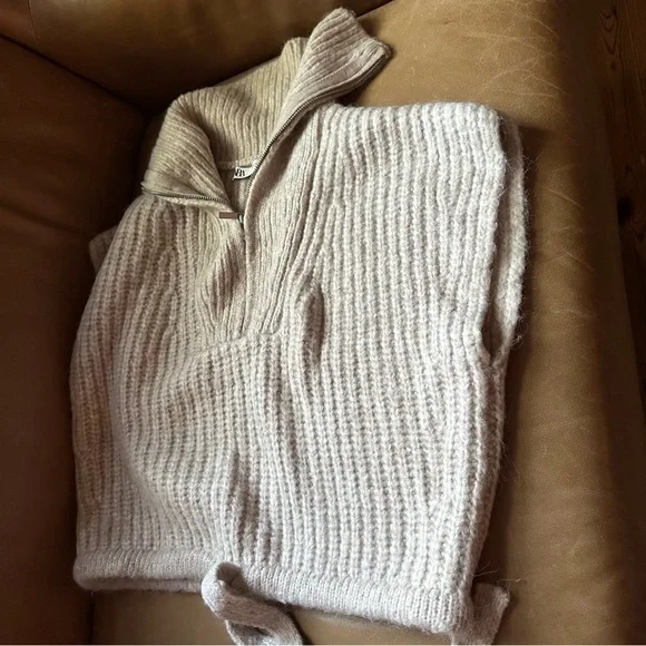 NWOT Zara knit zippered zip vest fall winter dickey layer collar crop cream - Picture 6 of 11